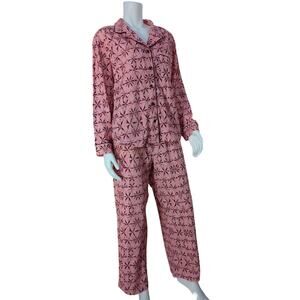 NWT Rebecca Minkoff Pink Burgundy 2 Piece Thick Flannel Pajama Set Women Size M